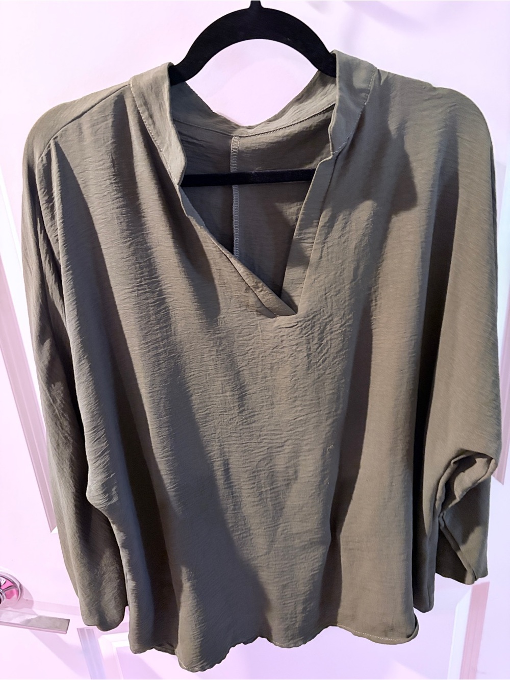 Olive V-Neck Long Sleeve Women’s Top